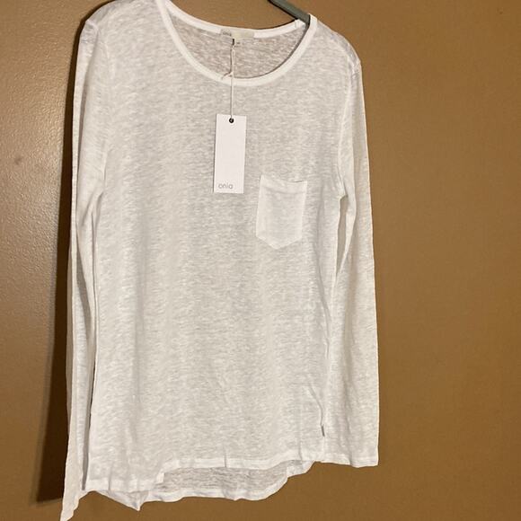 NWT Onia Madison Long Sleeve Linen Pocket Tee Sz Small in White - Picture 3 of 11